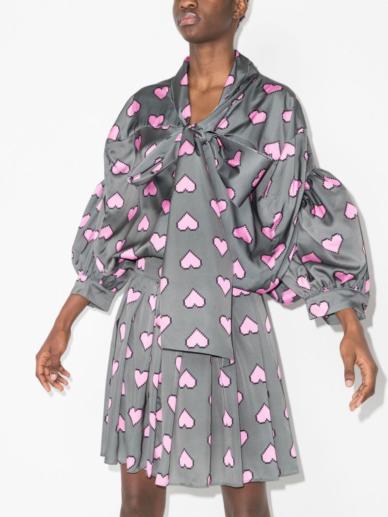 Pixel Hearts Print Bow Detailed Mini Dress