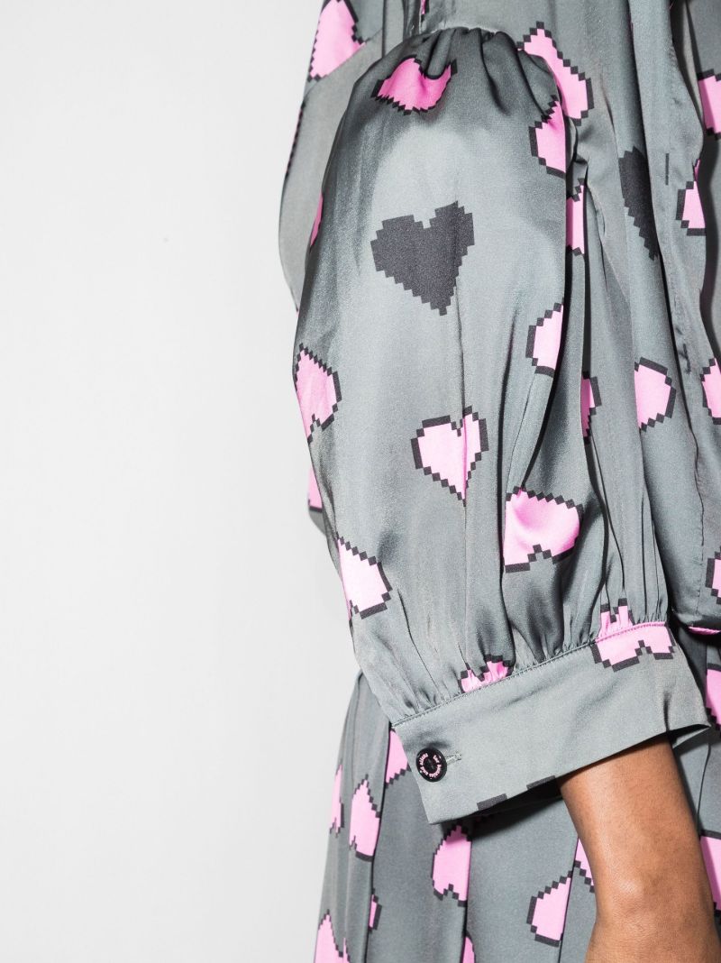 Pixel Hearts Print Bow Detailed Mini Dress