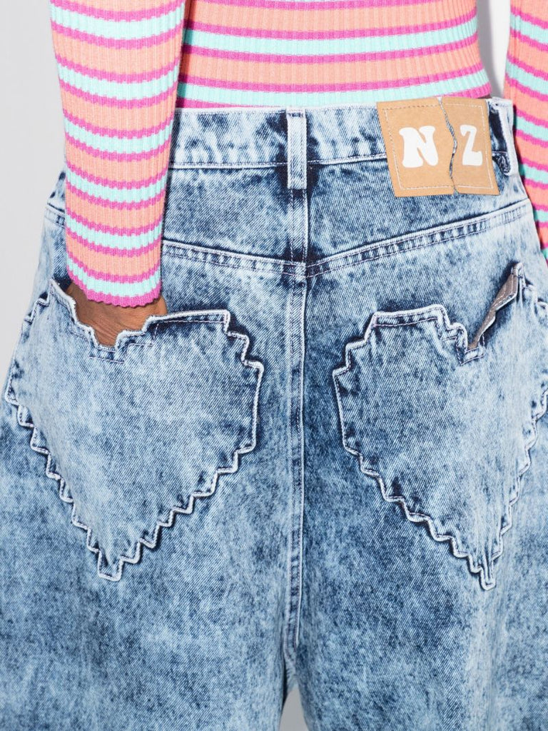 Pixel Heart Acid Wash Jeans