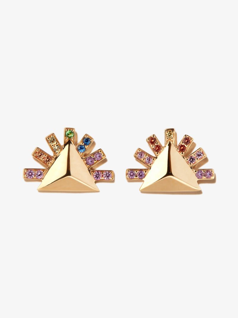 18k Yellow Gold Sunburst Sapphire Stud Earrings