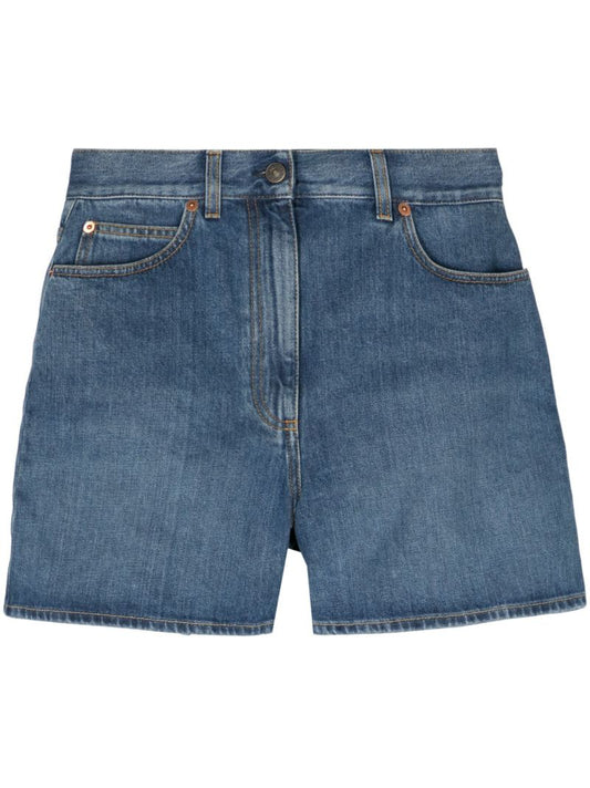 Blue Horsebit Denim Shorts