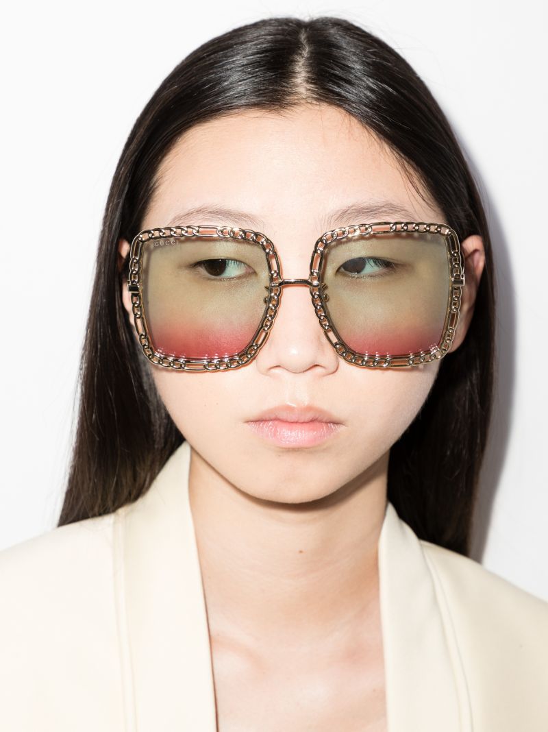Gold Tone Oversized Square Chain Sunglasses