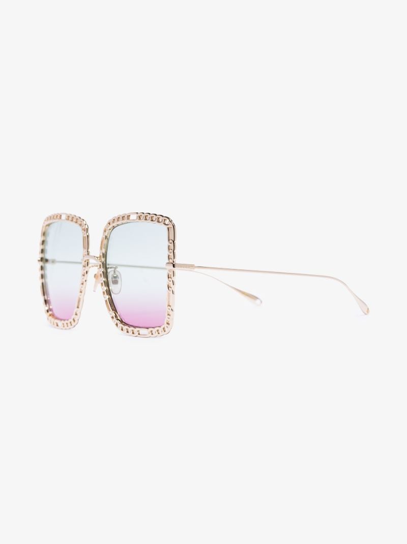 Gold Tone Oversized Square Chain Sunglasses