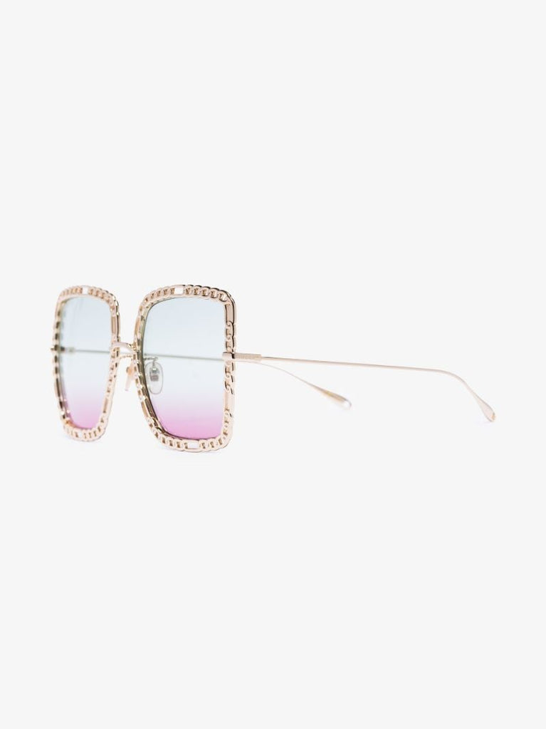 Gold Tone Oversized Square Chain Sunglasses