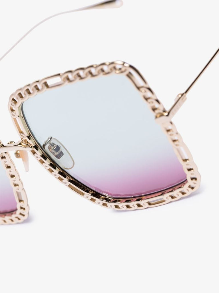 Gold Tone Oversized Square Chain Sunglasses
