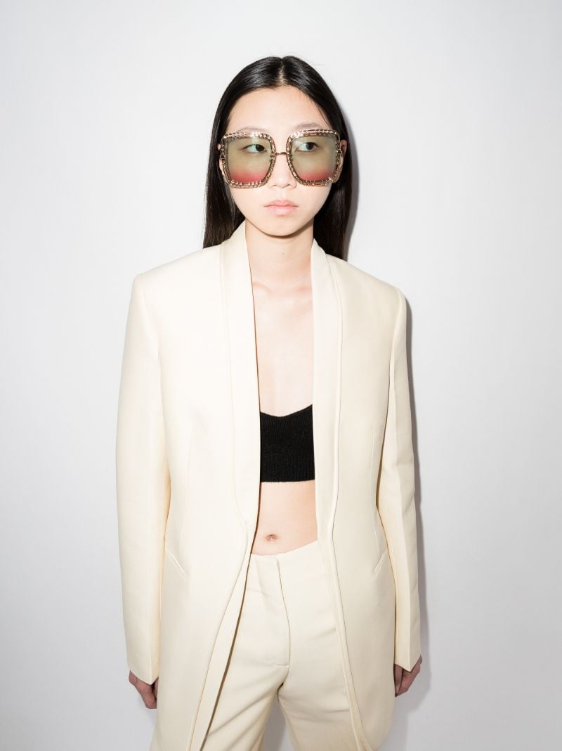 Gold Tone Oversized Square Chain Sunglasses