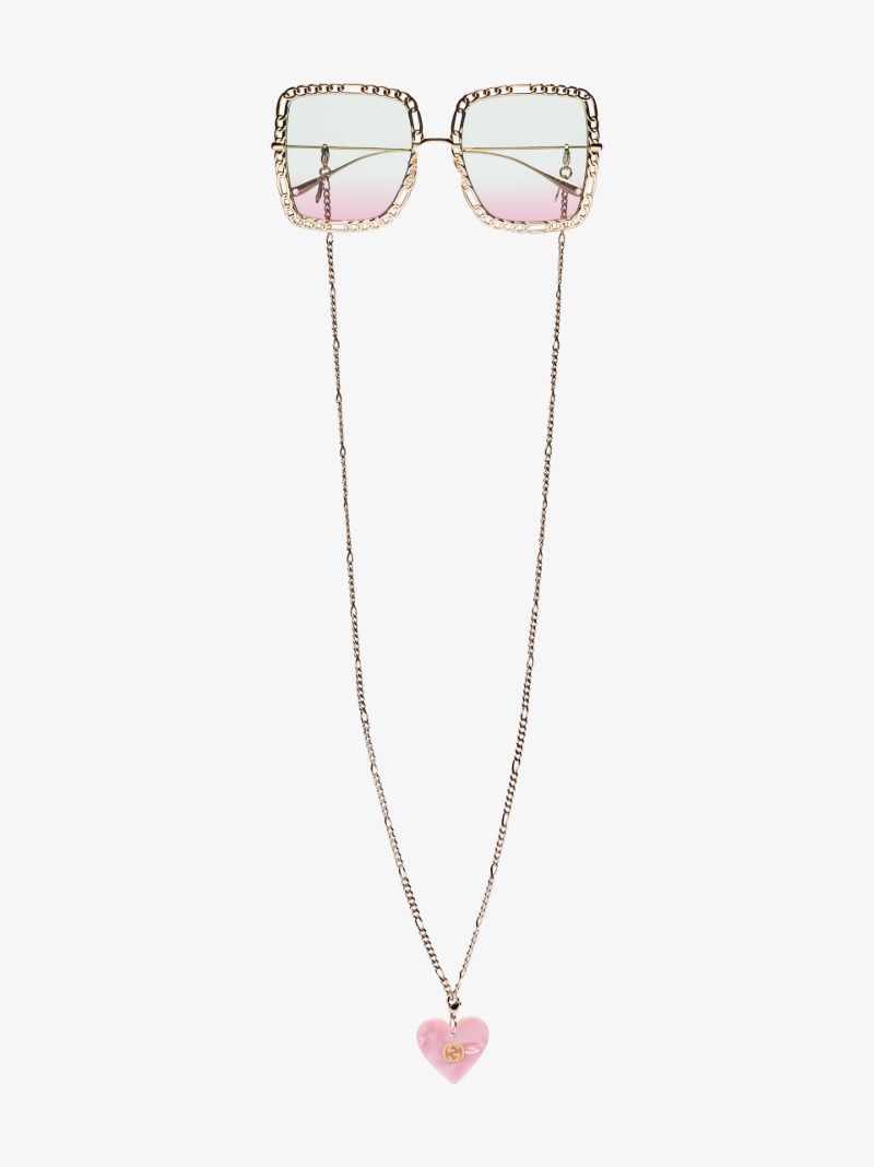 Gold Tone Oversized Square Chain Sunglasses