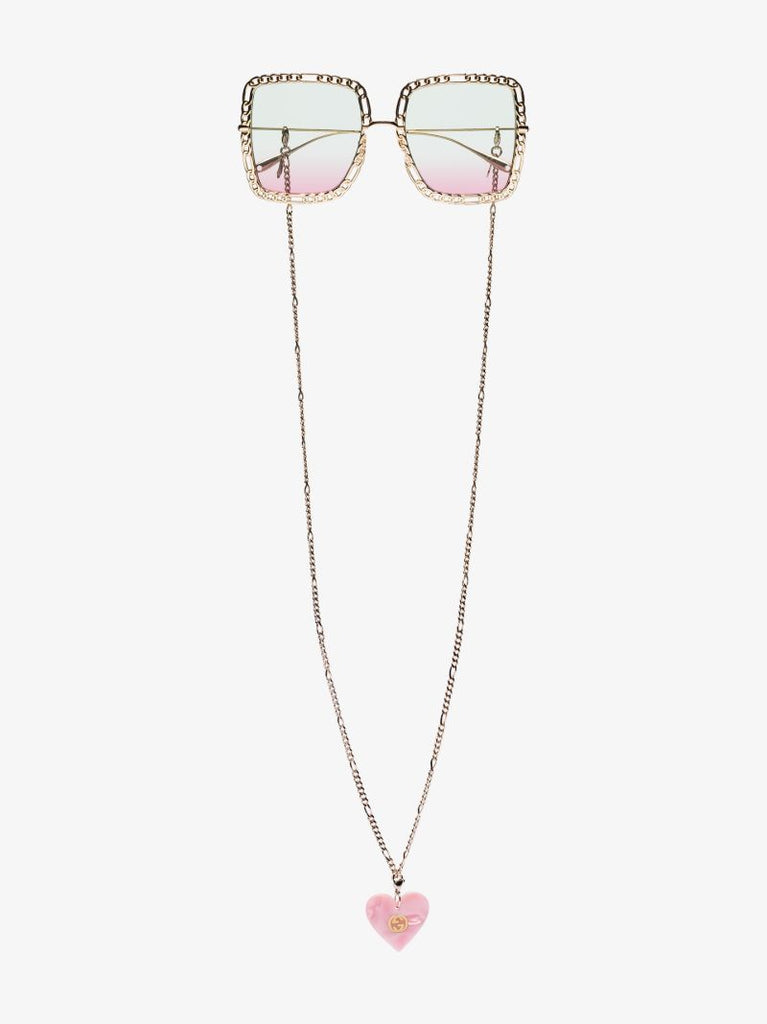 Gold Tone Oversized Square Chain Sunglasses