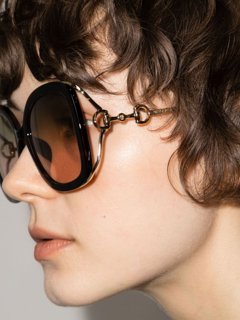 Gold Tone Horsebit Tortoiseshell Square Sunglasses