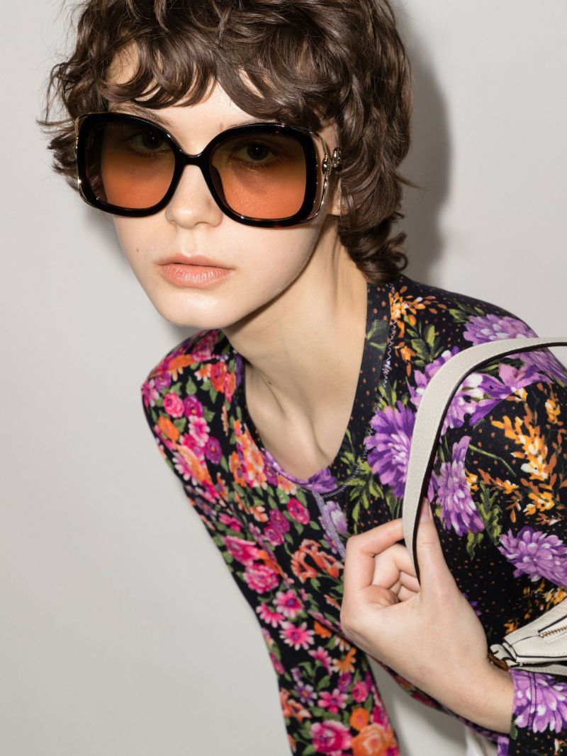 Gold Tone Horsebit Tortoiseshell Square Sunglasses
