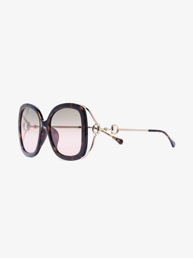 Gold Tone Horsebit Tortoiseshell Square Sunglasses