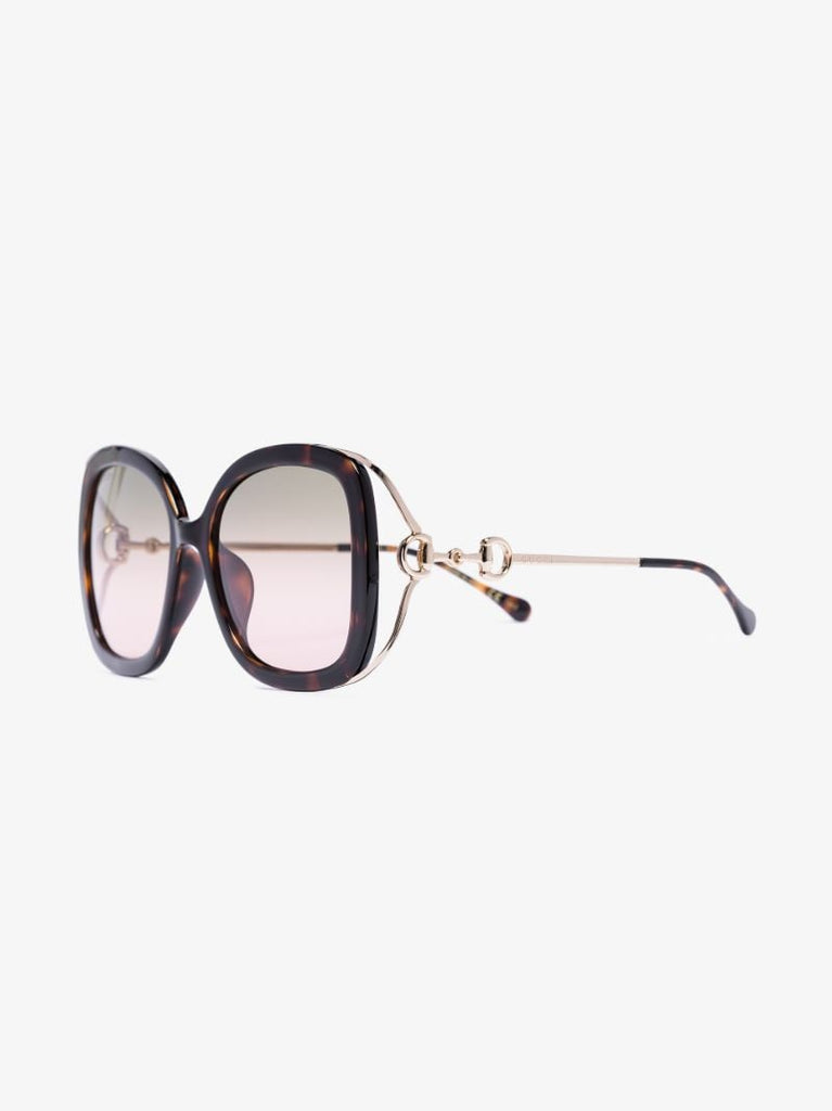 Gold Tone Horsebit Tortoiseshell Square Sunglasses