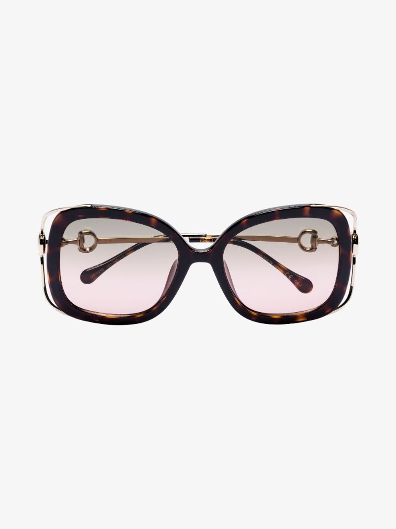 Gold Tone Horsebit Tortoiseshell Square Sunglasses