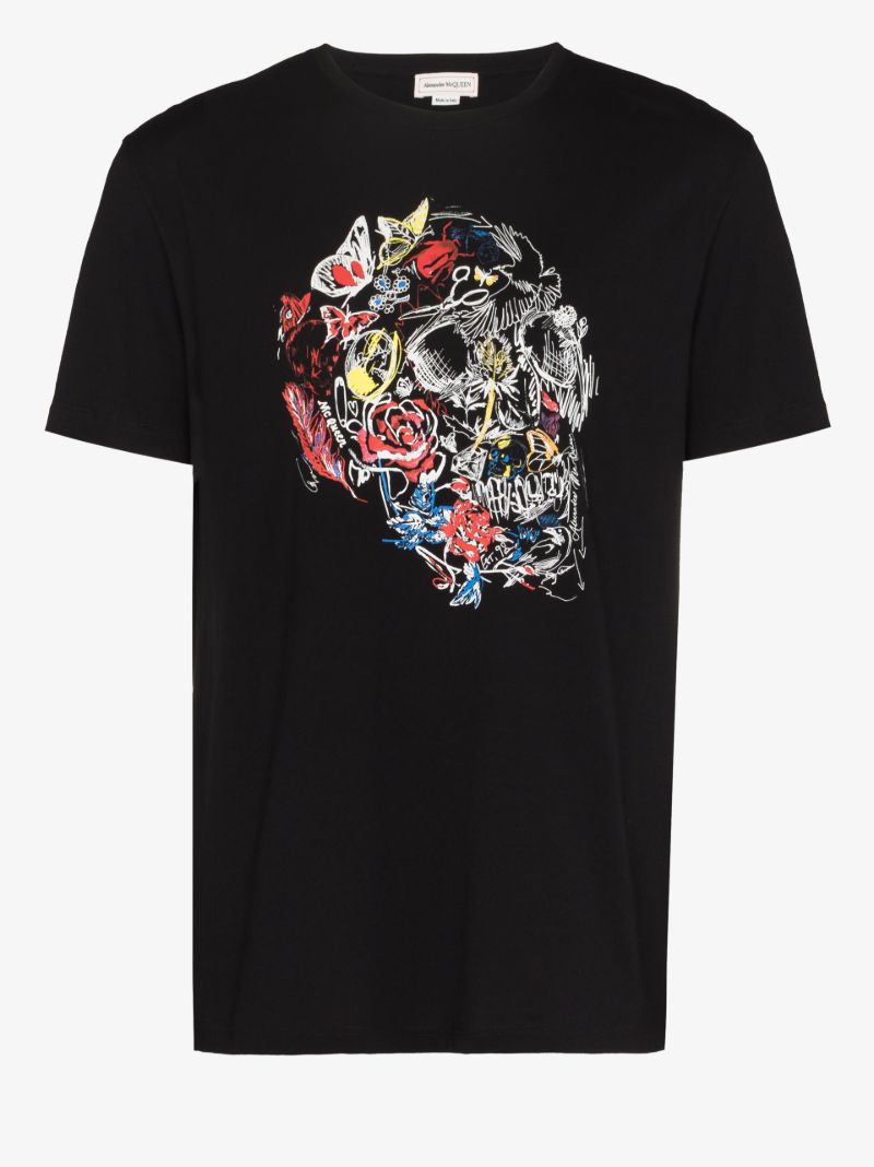 Black Watercolour Skull Cotton T-shirt