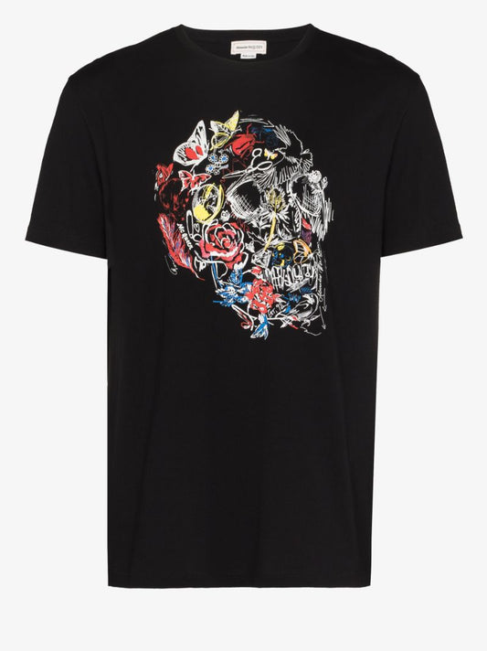 Black Watercolour Skull Cotton T-shirt