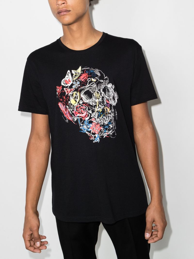 Black Watercolour Skull Cotton T-shirt