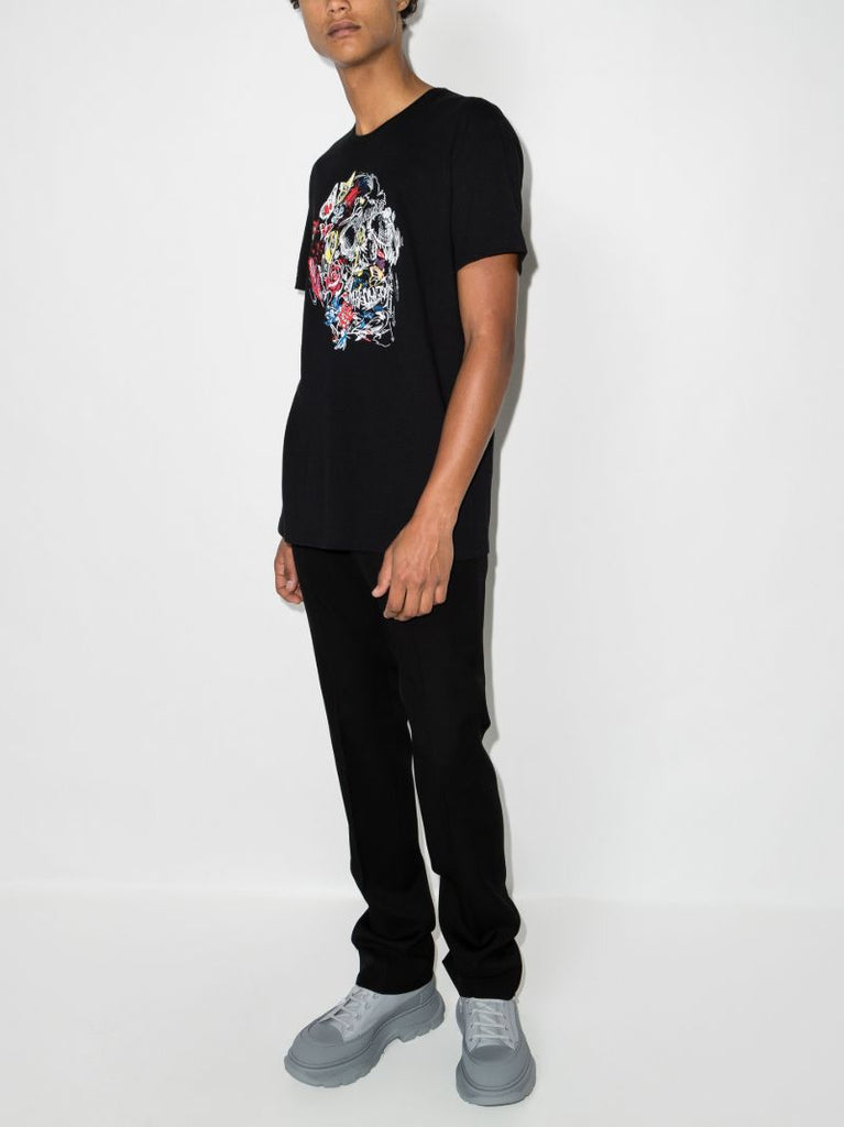 Black Watercolour Skull Cotton T-shirt