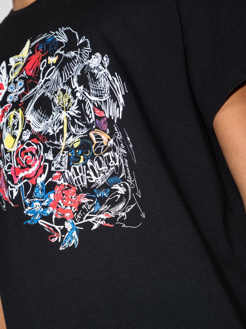 Black Watercolour Skull Cotton T-shirt