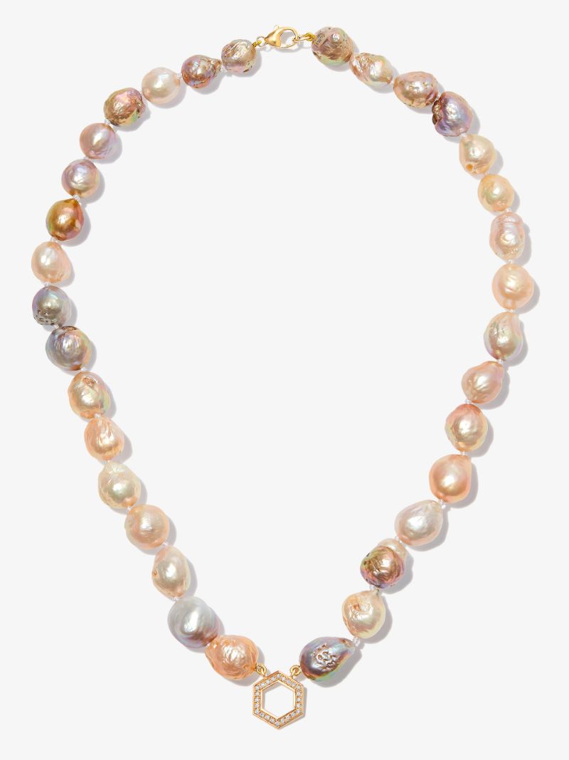 18k Yellow Gold Chubby Pearl Diamond Necklace
