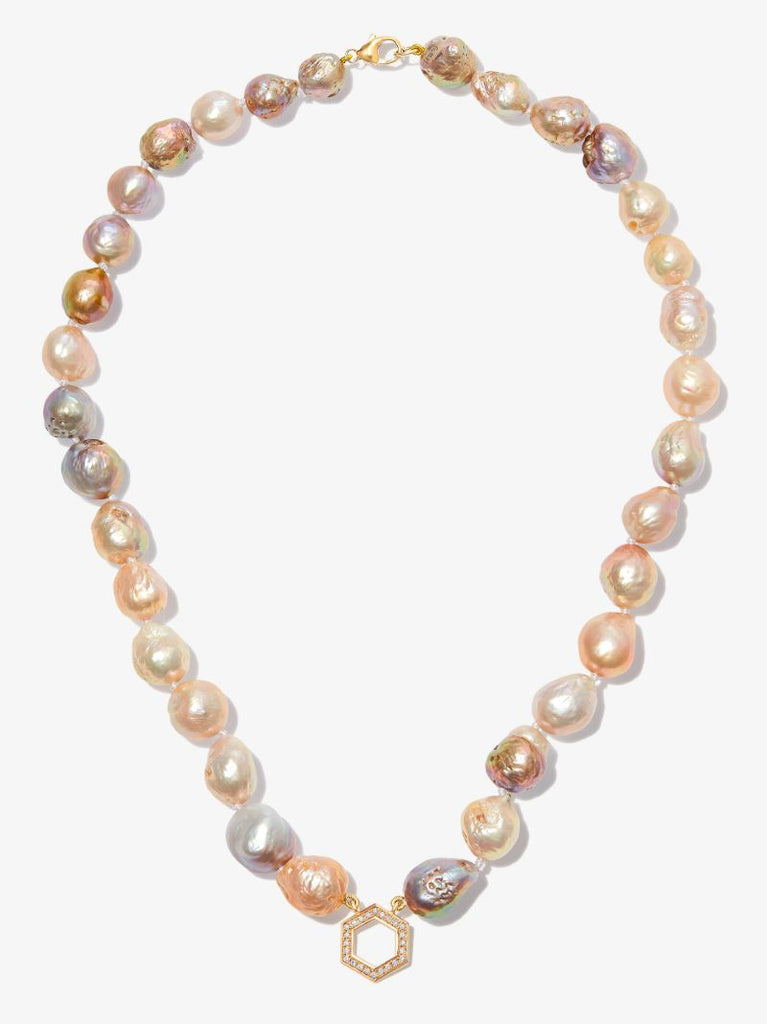 18k Yellow Gold Chubby Pearl Diamond Necklace