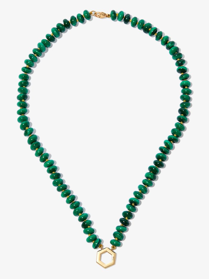 18k Yellow Gold Malachite Beaded Necklace