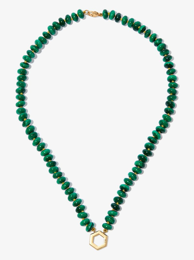 18k Yellow Gold Malachite Beaded Necklace