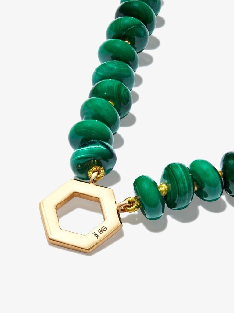 18k Yellow Gold Malachite Beaded Necklace