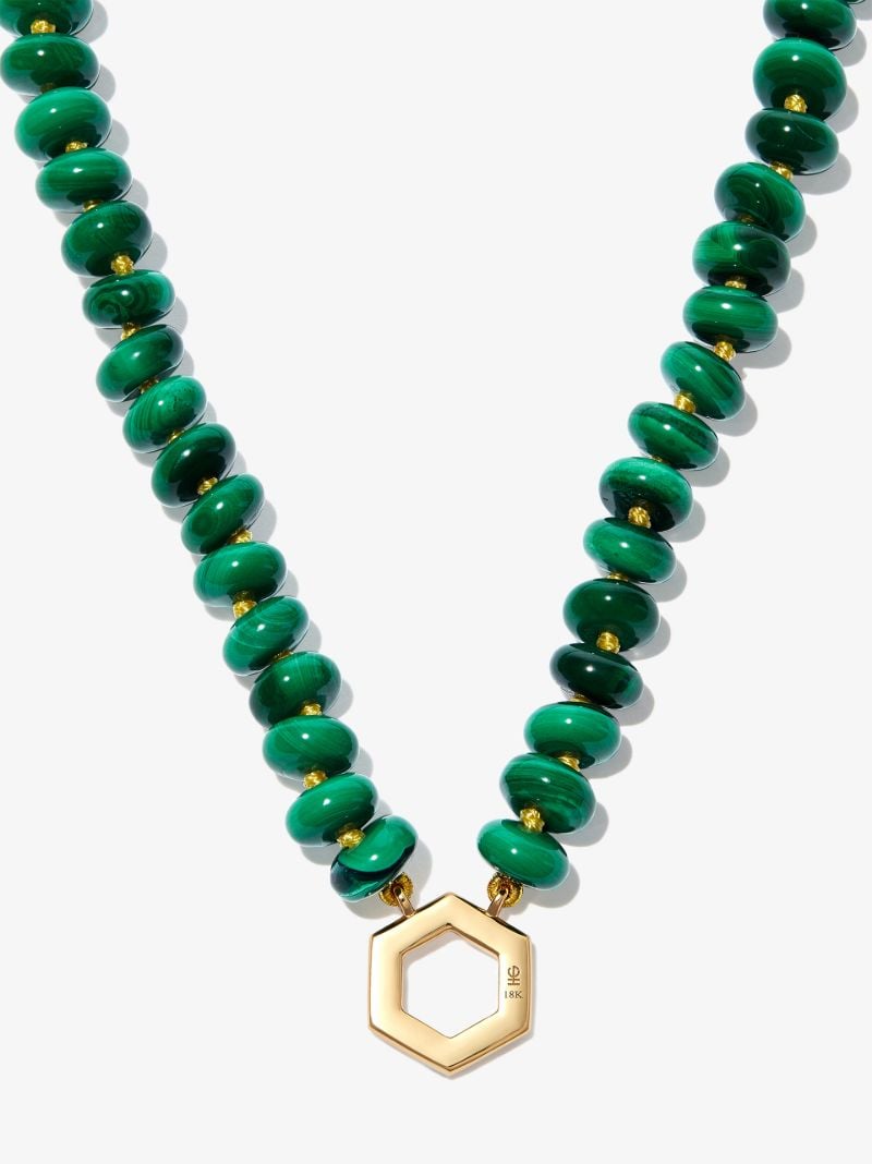 18k Yellow Gold Malachite Beaded Necklace