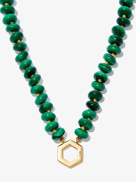 18k Yellow Gold Malachite Beaded Necklace