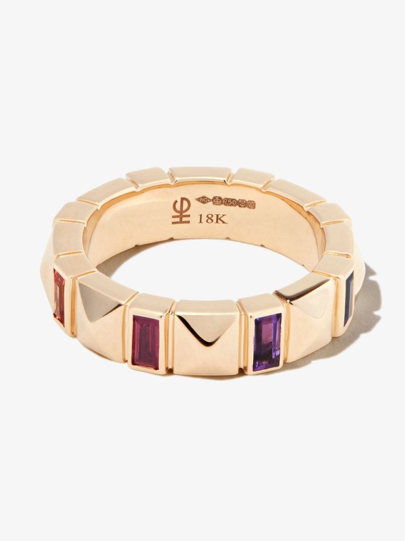 18k Yellow Gold Pyramid Rainbow Sapphire Ring