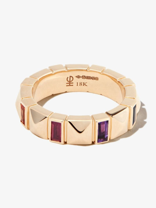 18k Yellow Gold Pyramid Rainbow Sapphire Ring