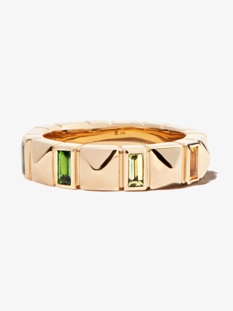 18k Yellow Gold Pyramid Rainbow Sapphire Ring
