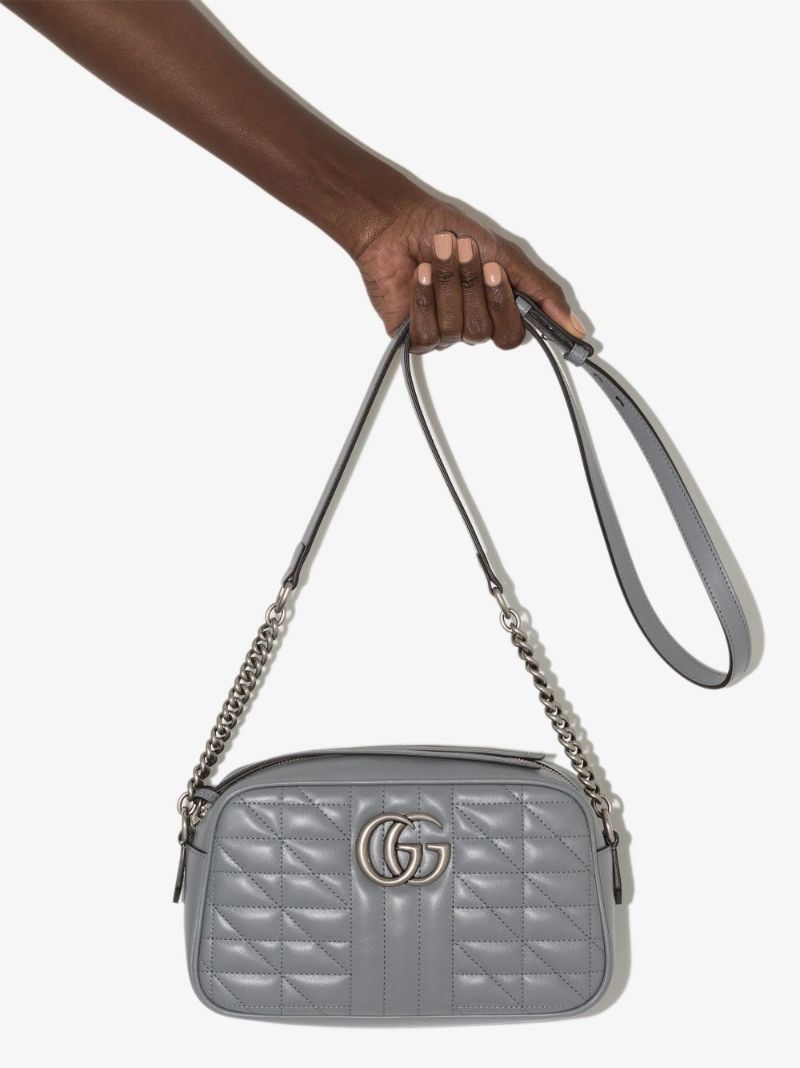 Grey Gg Marmont Small Leather Camera Bag