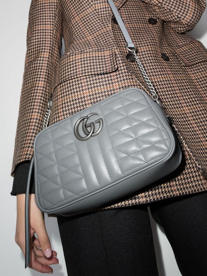 Grey Gg Marmont Small Leather Camera Bag