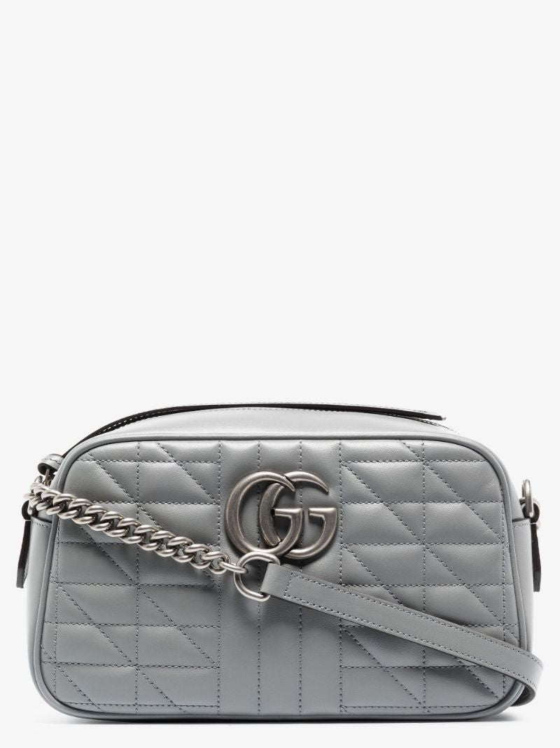 Grey Gg Marmont Small Leather Camera Bag