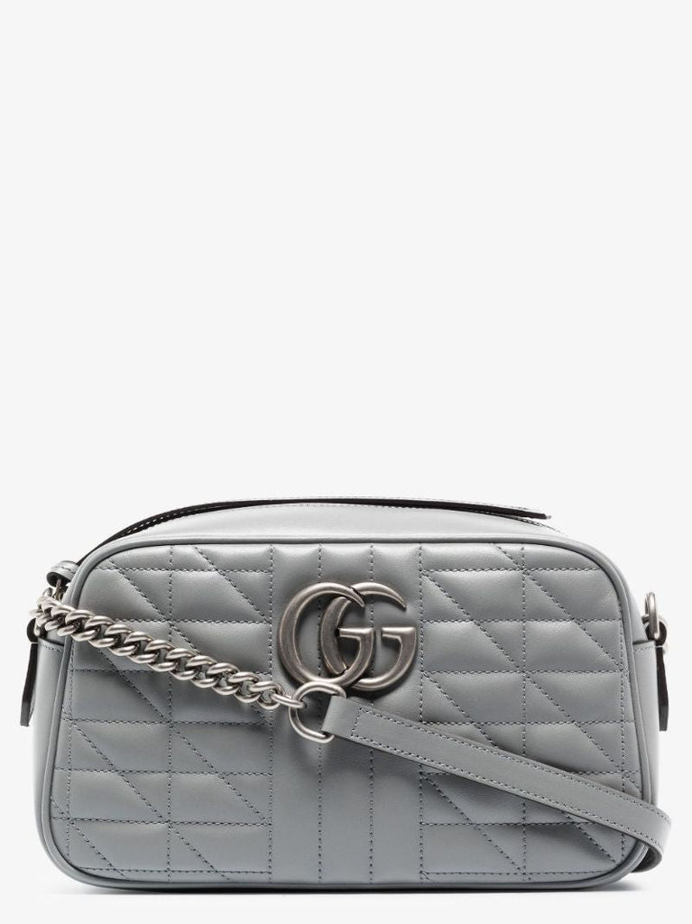 Grey Gg Marmont Small Leather Camera Bag