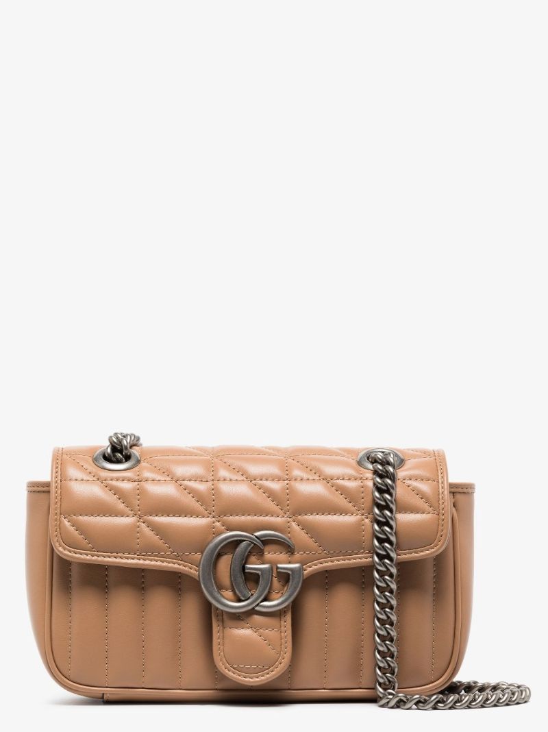 Neutral Gg Marmont Mini Leather Shoulder Bag