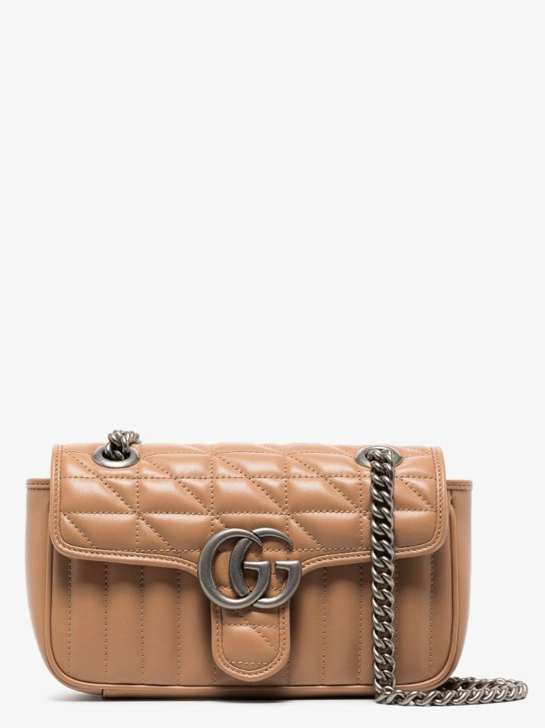 Neutral Gg Marmont Mini Leather Shoulder Bag