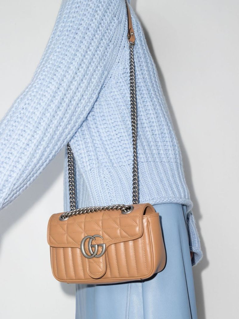 Neutral Gg Marmont Mini Leather Shoulder Bag
