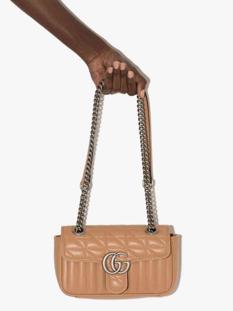 Neutral Gg Marmont Mini Leather Shoulder Bag