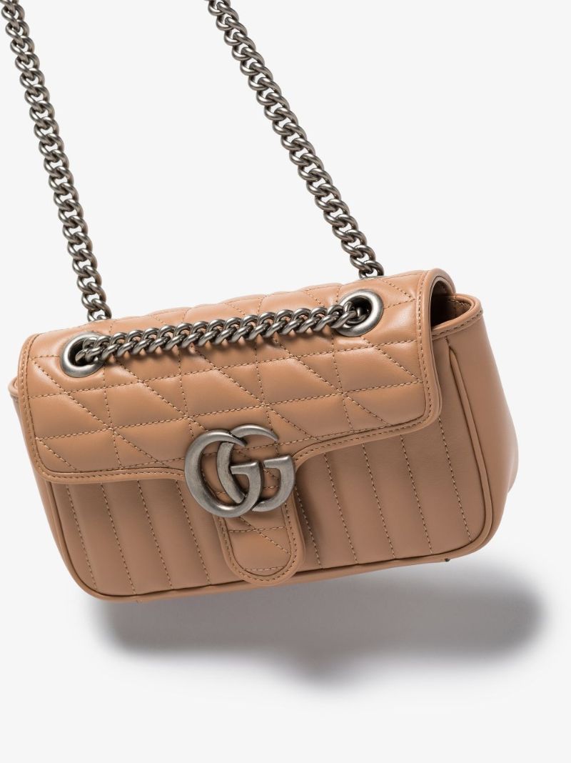 Neutral Gg Marmont Mini Leather Shoulder Bag