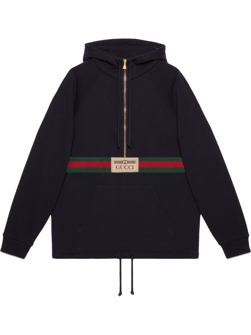 Blue Web Stripe Logo Hoodie