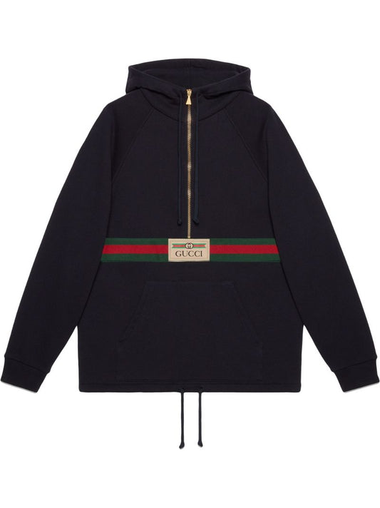 Blue Web Stripe Logo Hoodie