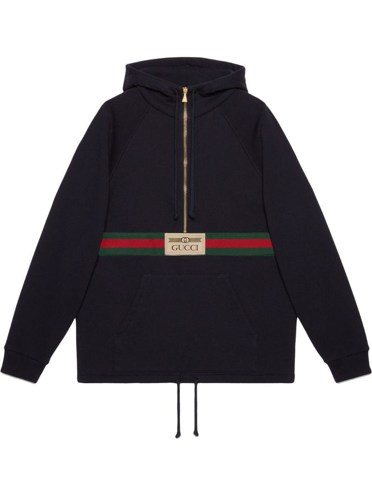 Blue Web Stripe Logo Hoodie