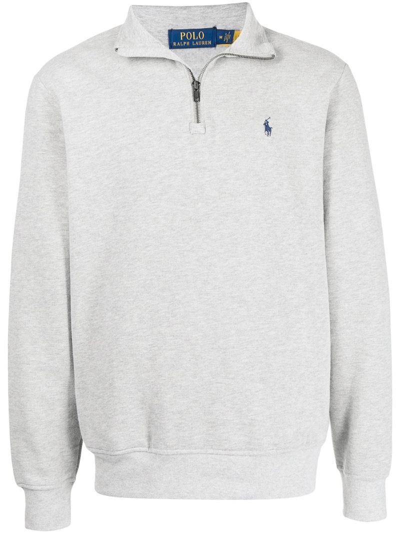 Grey Pony Embroidered Zip-up Sweatshirt