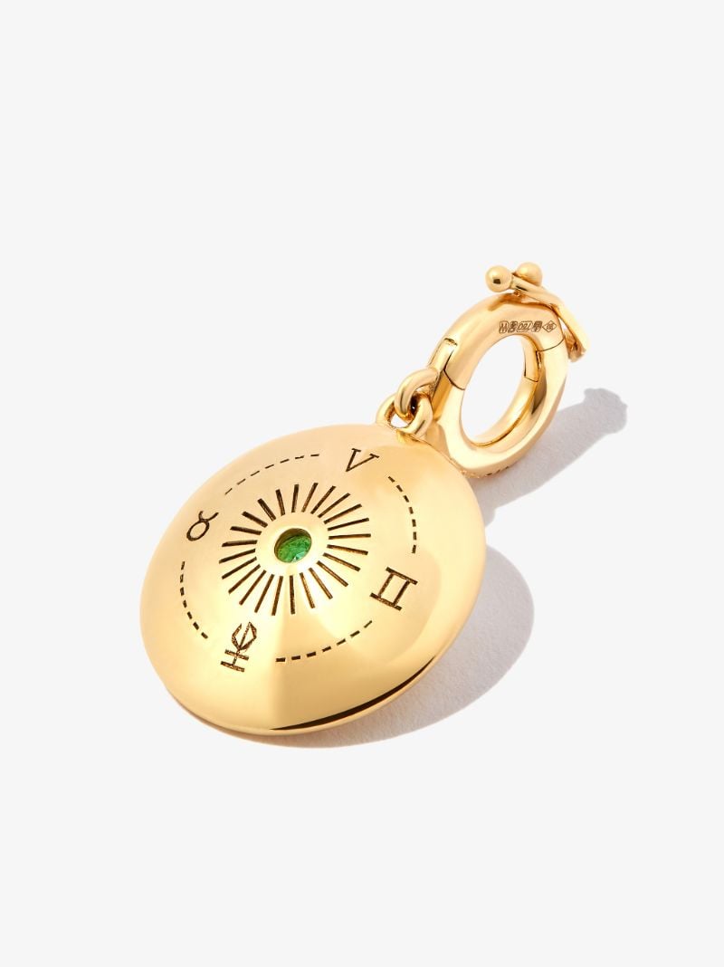 18k Yellow Gold Sun Sign Mini Diamond Emerald Pendant
