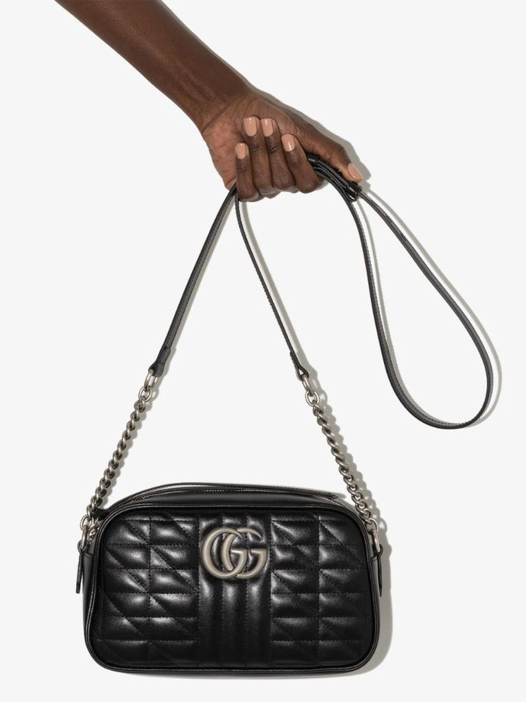 Black Gg Marmont Small Leather Shoulder Bag