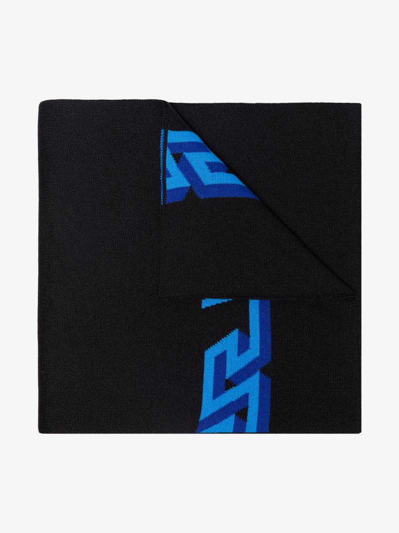Black La Greca Logo Wool Scarf