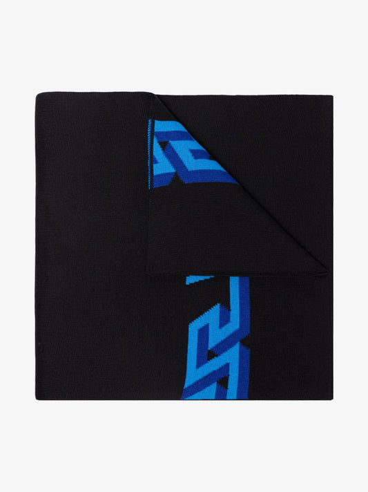 Black La Greca Logo Wool Scarf