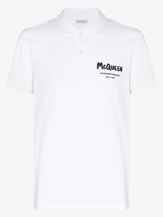 White Graffiti Logo Cotton Polo Shirt
